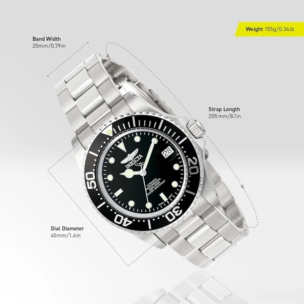 NWT Invicta 89260D Silver and Black Stainless Steel Mens Automatic Dive Watch